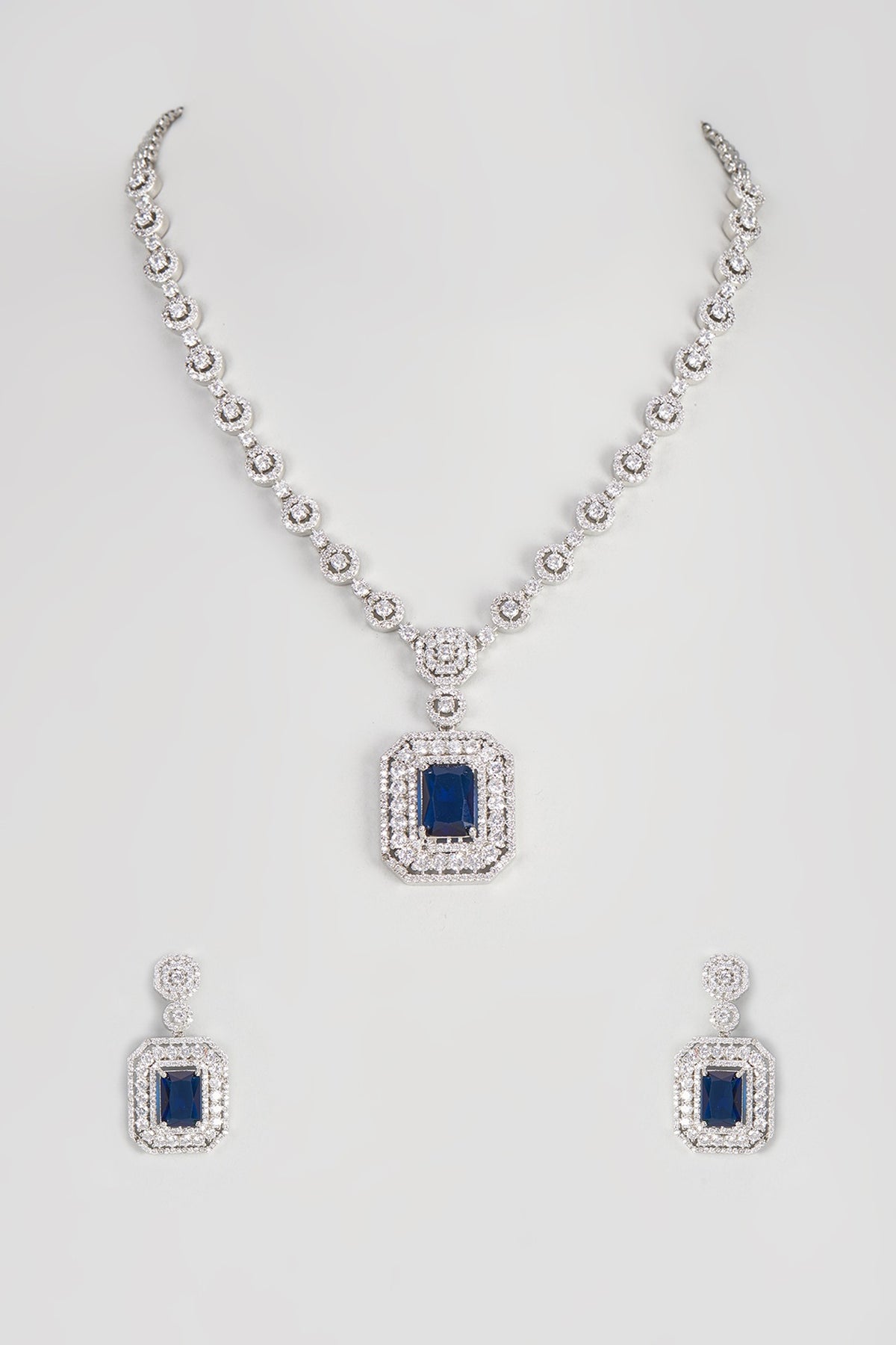 White Finish Zircon Long Necklace Set