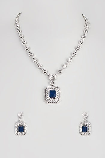 White Finish Zircon Long Necklace Set