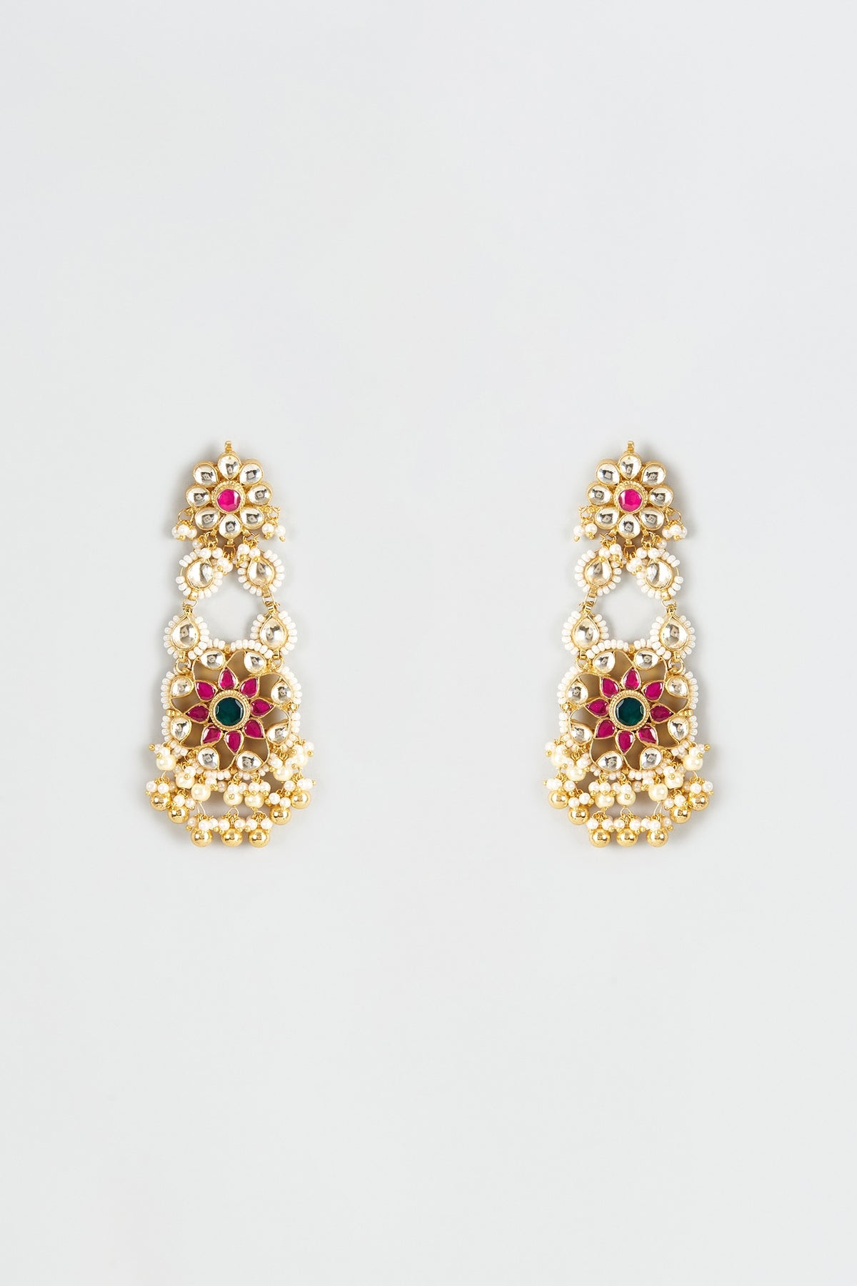Gold Finish Kundan Polki Dangler Earrings