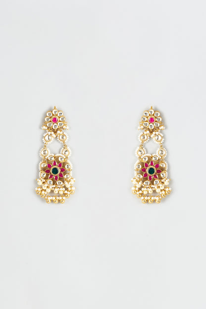 Gold Finish Kundan Polki Dangler Earrings