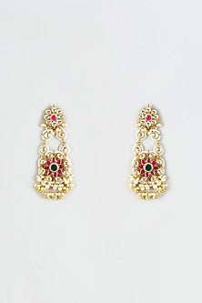 Gold Finish Kundan Polki Dangler Earrings
