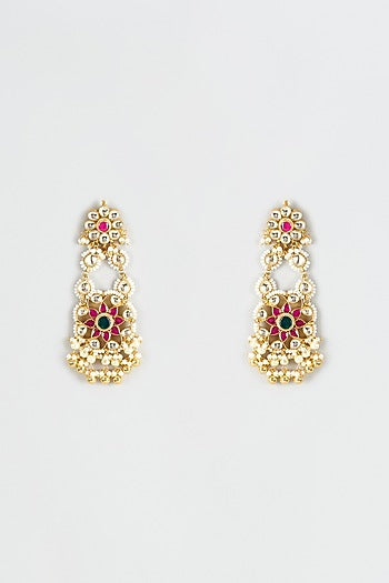 Gold Finish Kundan Polki Dangler Earrings
