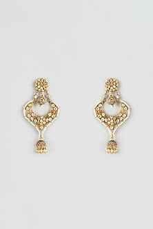Gold Finish Diamond & Kundan Polki Chandbali Earrings