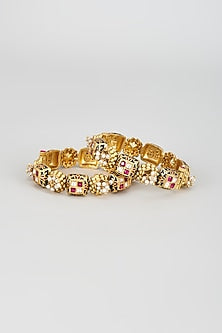 Gold Finish Kundan Polki Meenakari Openable Kadas (Set of 2)