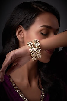 Gold Finish Kundan Polki & Pearl Bangles (Set Of 2)