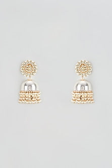 Gold Finish Kundan Polki & Pearl Drop Jhumka Earrings
