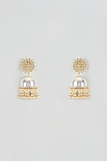 Gold Finish Kundan Polki & Pearl Drop Jhumka Earrings