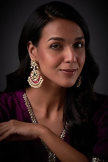 Gold Finish Red & Green Kundan Polki Chandbali Earrings