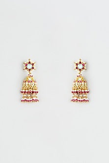 Gold Finish Kundan Polki Jhumka Earrings