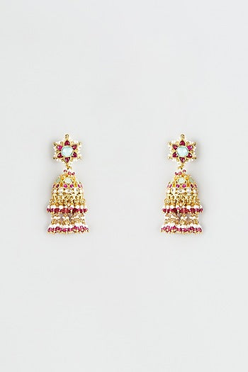 Gold Finish Kundan Polki Jhumka Earrings