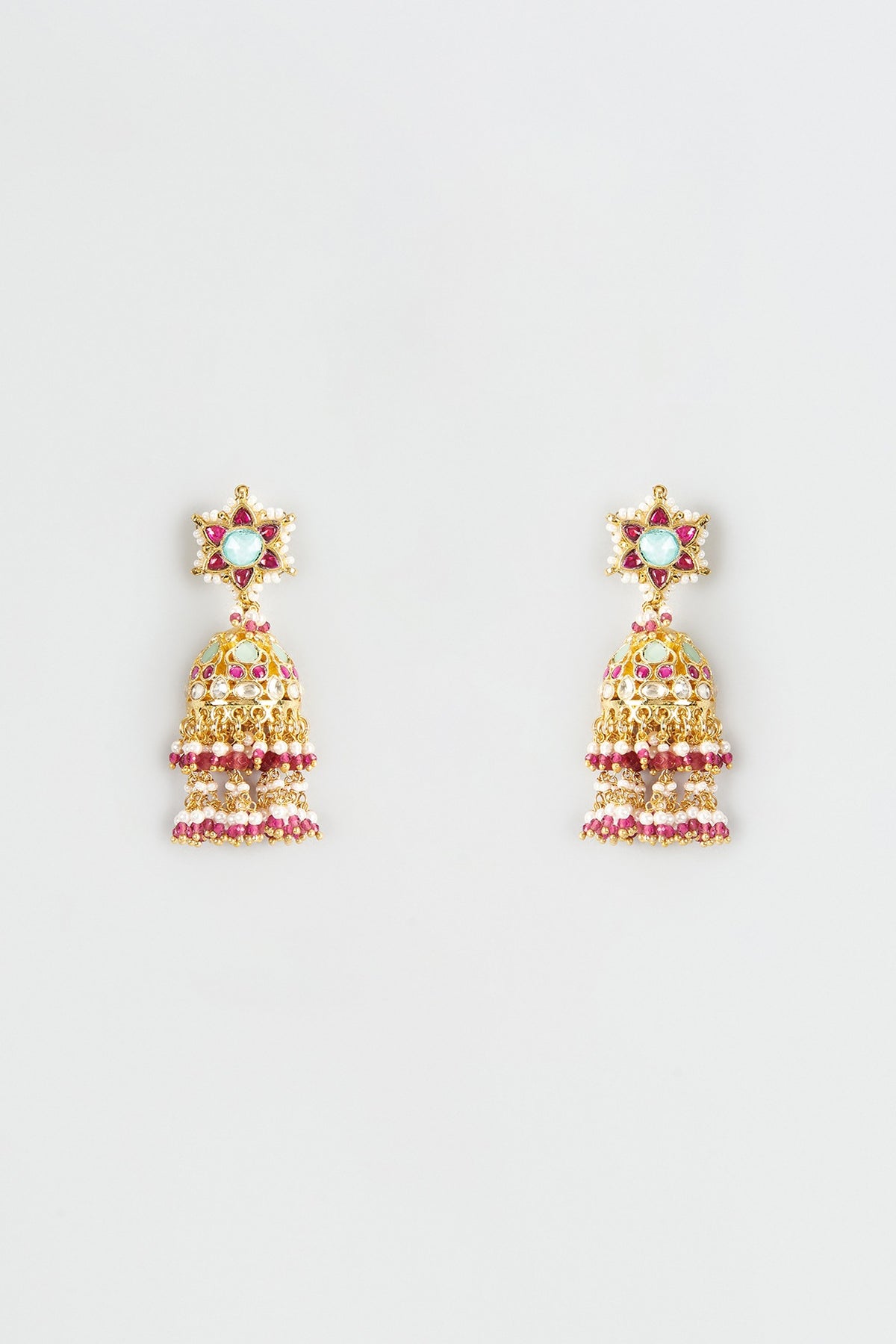 Gold Finish Kundan Polki Jhumka Earrings