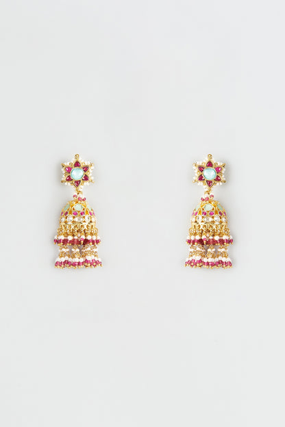 Gold Finish Kundan Polki Jhumka Earrings
