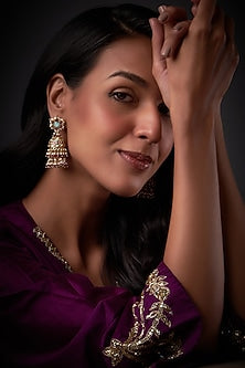 Gold Finish Kundan Polki Jhumka Earrings