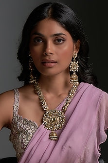 Gold Finish Kundan Polki Long Necklace Set