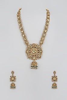 Gold Finish Kundan Polki Long Necklace Set