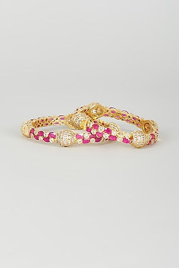 Two Tone Finish Ruby Synthetic Stone Openable Bangles (Set of 2)