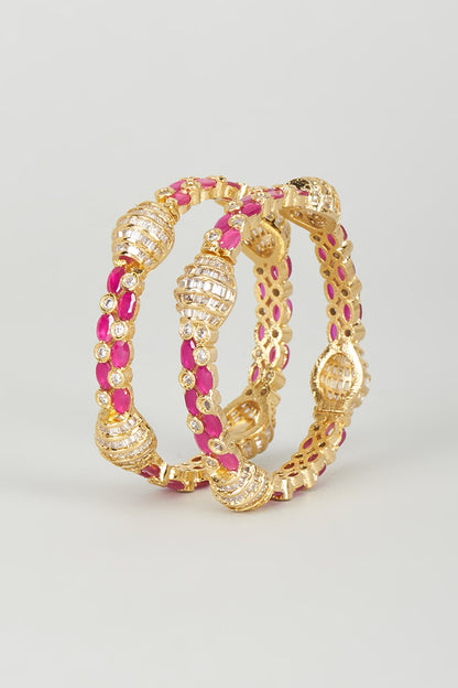 Two Tone Finish Ruby Synthetic Stone Openable Bangles (Set of 2)