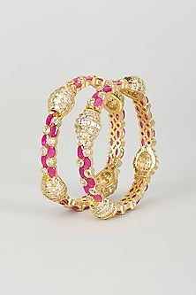 Two Tone Finish Ruby Synthetic Stone Openable Bangles (Set of 2)