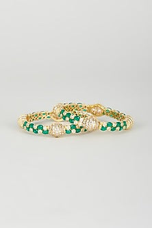 Gold Finish Emerald Synthetic Stone Bangles (Set of 2)