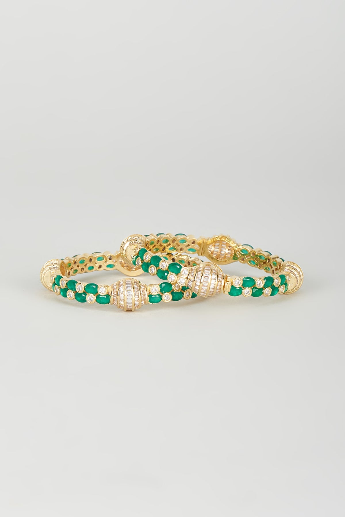 Gold Finish Emerald Synthetic Stone Bangles (Set of 2)