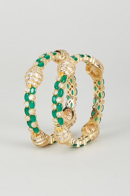 Gold Finish Emerald Synthetic Stone Bangles (Set of 2)