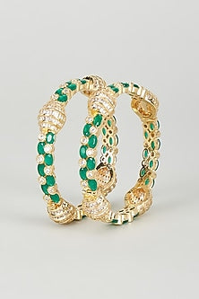 Gold Finish Emerald Synthetic Stone Bangles (Set of 2)