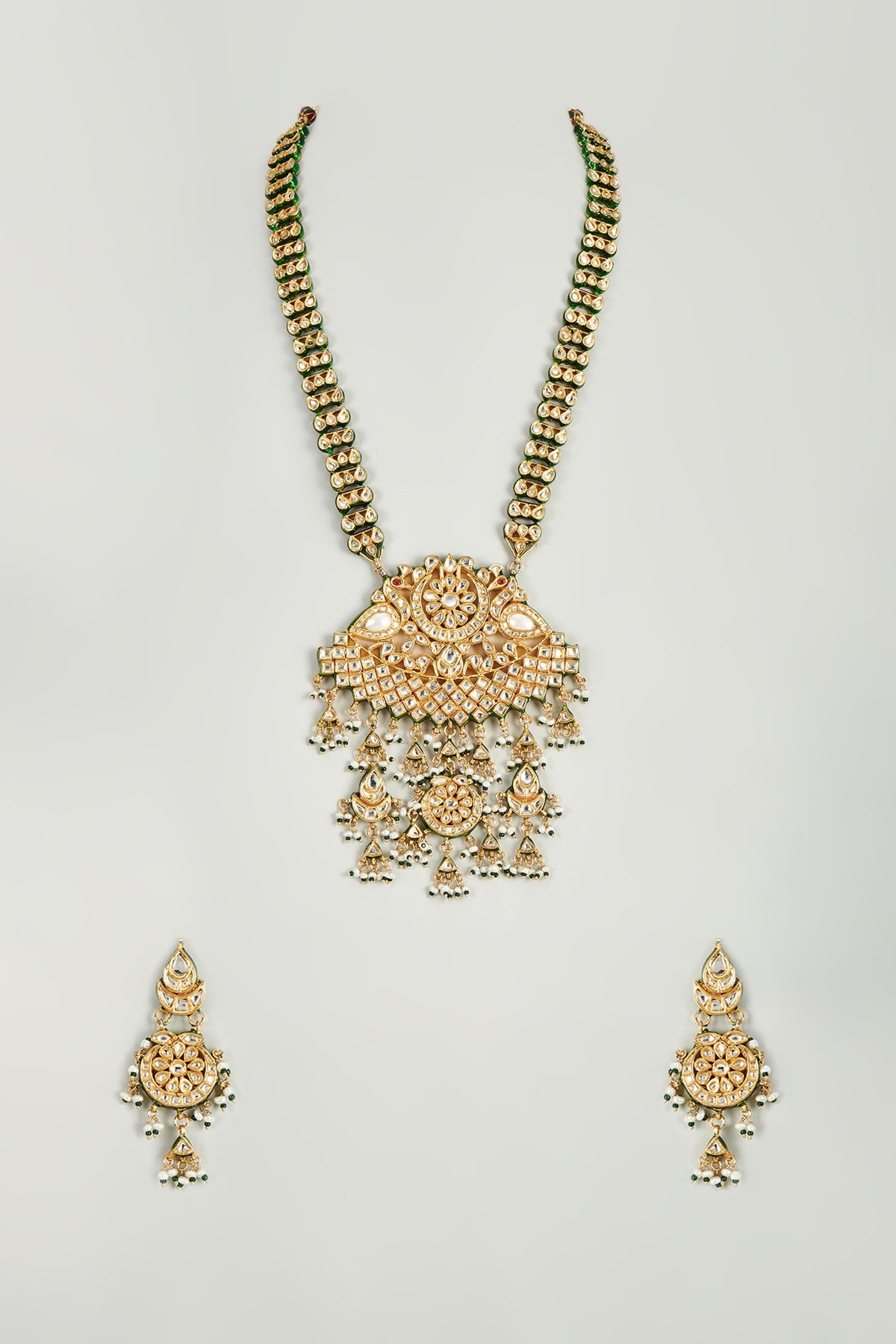 Gold Finish Kundan Long Necklace Set