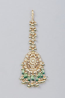 Gold Finish Kundan Polki Chand Maangtikka