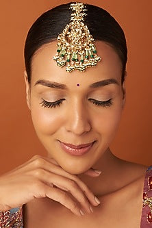 Gold Finish Kundan Polki Chand Maangtikka