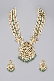 Gold Finish Kundan Polki Long Necklace Set