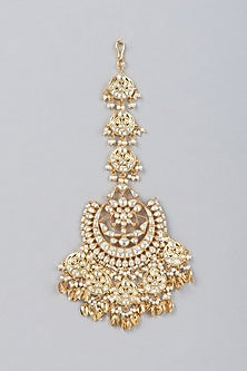 Gold Finish Kundan Polki Chand Maangtikka