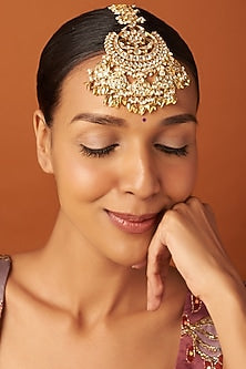 Gold Finish Kundan Polki Chand Maangtikka