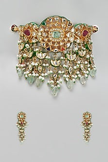Gold Finish Kundan Polki Choker Necklace Set