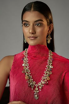 Gold Finish Kundan Polki Long Necklace Set
