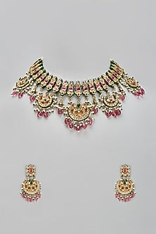 Gold Finish Kundan Polki Choker Necklace Set