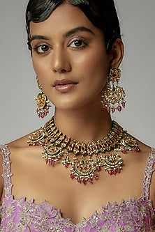 Gold Finish Kundan Polki Choker Necklace Set