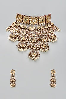 Gold Finish Kundan Polki Choker Necklace Set