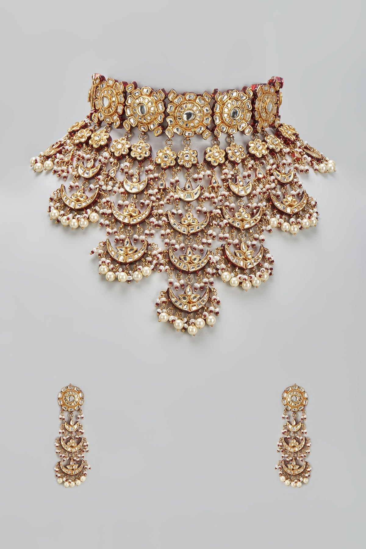 Gold Finish Kundan Polki Choker Necklace Set