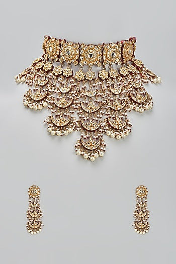 Gold Finish Kundan Polki Choker Necklace Set