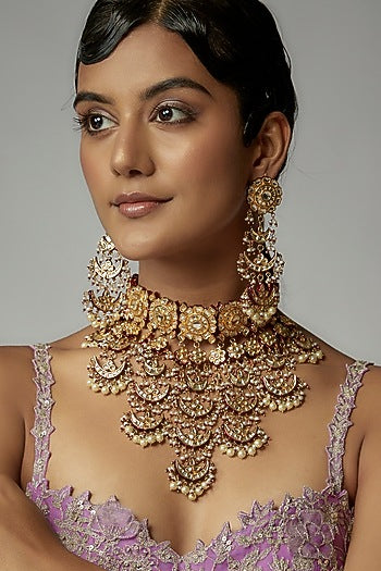 Gold Finish Kundan Polki Choker Necklace Set