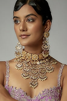 Gold Finish Kundan Polki Choker Necklace Set