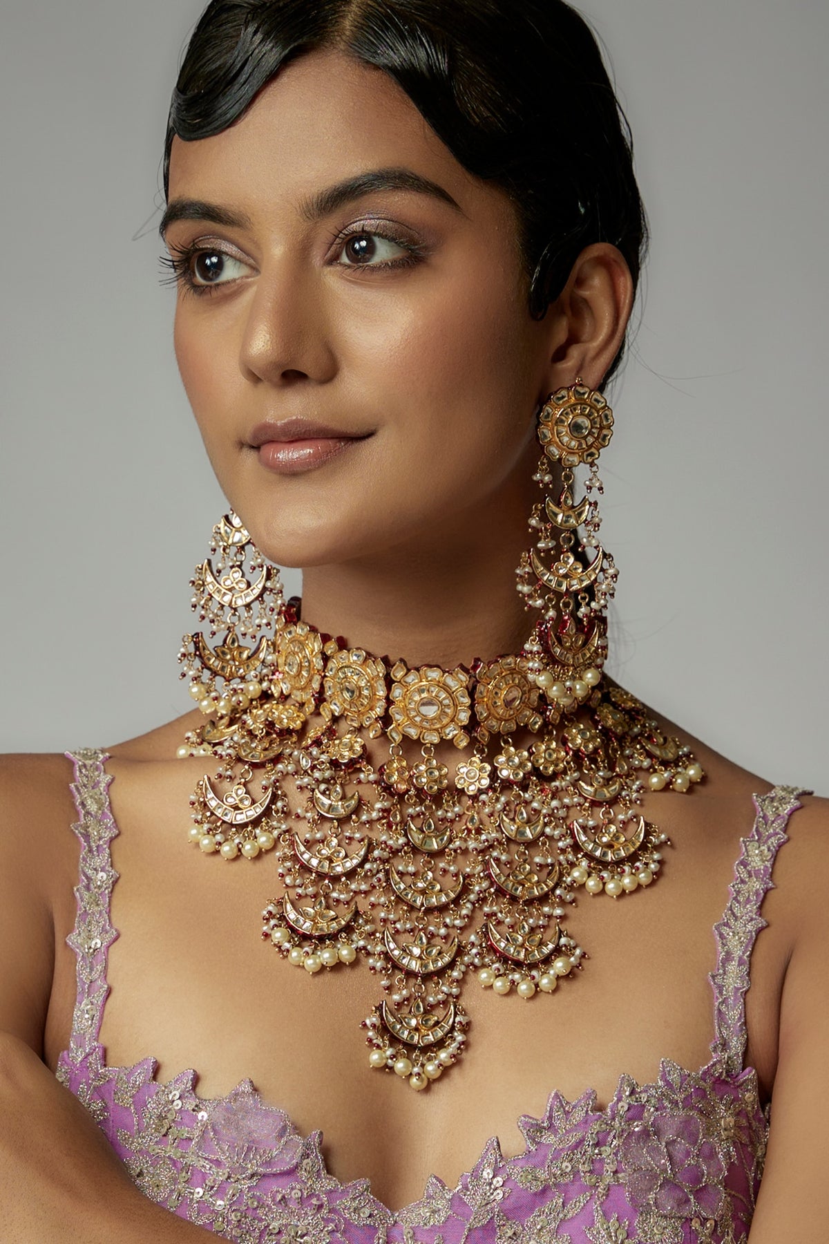 Gold Finish Kundan Polki Choker Necklace Set