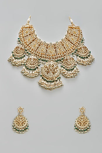 Gold Finish Kundan Polki Choker Necklace Set