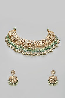Gold Finish Kundan Polki Choker Necklace Set