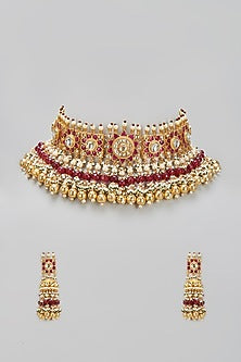 Gold Finish Kundan Polki Choker Necklace Set