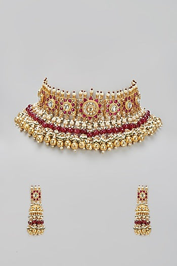 Gold Finish Kundan Polki Choker Necklace Set