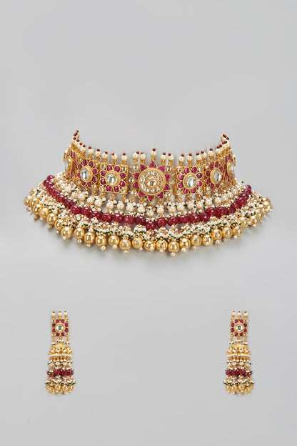 Gold Finish Kundan Polki Choker Necklace Set