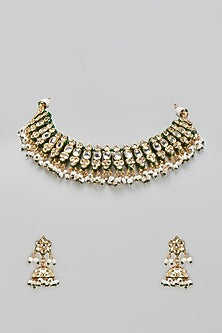 Gold Finish Kundan Polki Choker Necklace Set