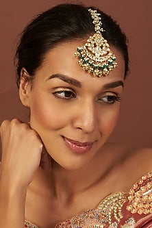 Gold Finish Kundan Polki Maangtikka