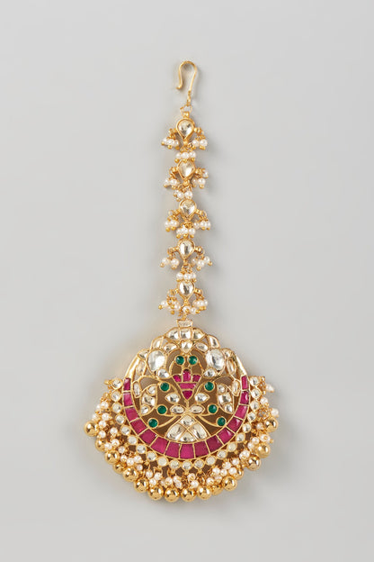 Gold Finish Kundan Polki Maangtikka